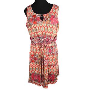 NWT | Red & Orange Medallion Print Keyhole O-Ring Dress with Pockets | Large